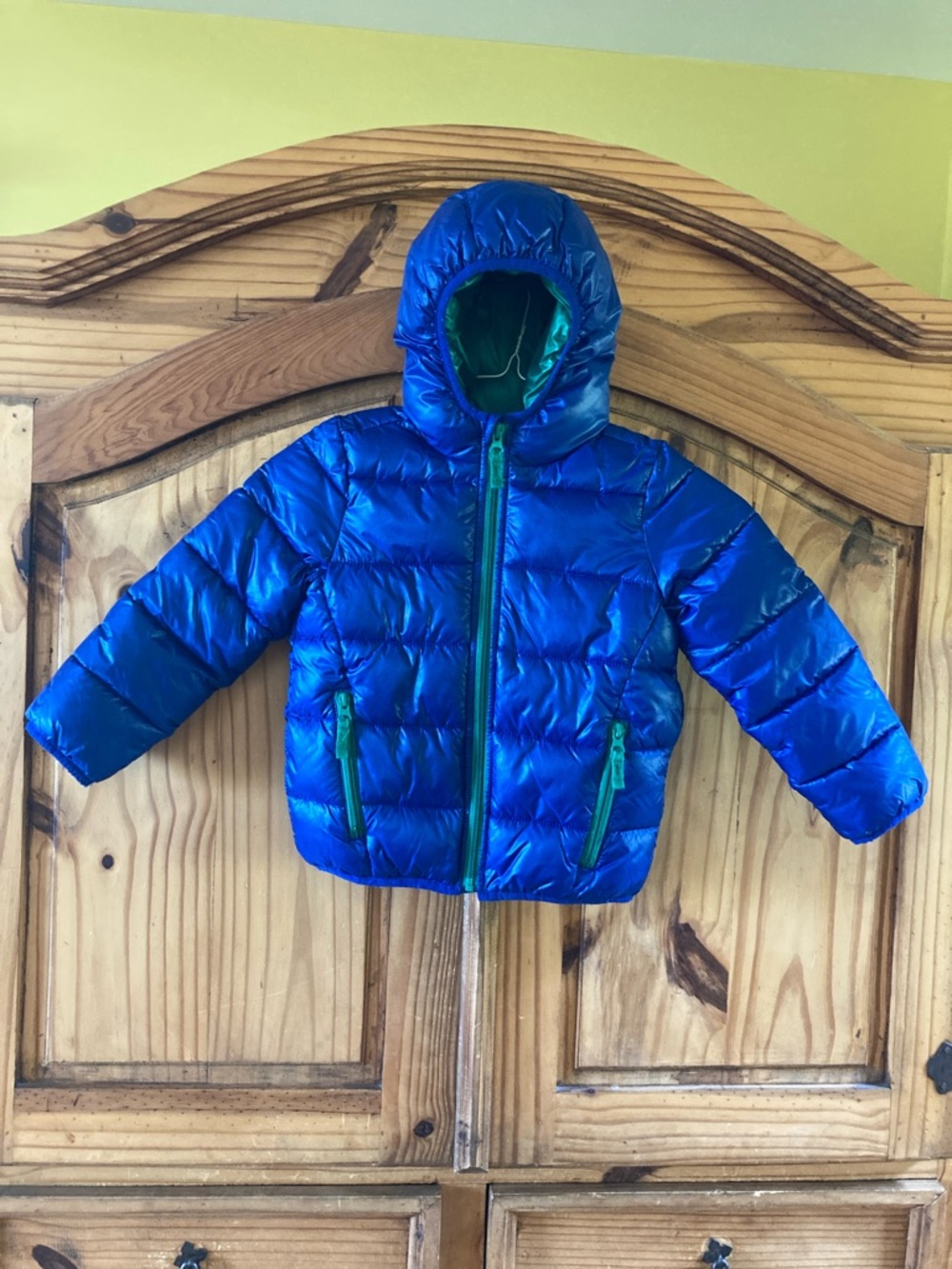 Boys Gymboree blue green hooded puffer coat size 5T